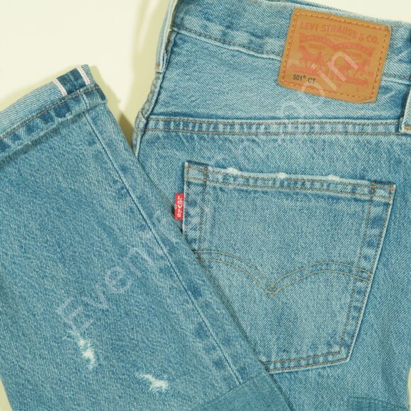 Levis 501 CT Selvedge Jeans Womens 24 Blue Patchwork Denim READ - Picture 1 of 8